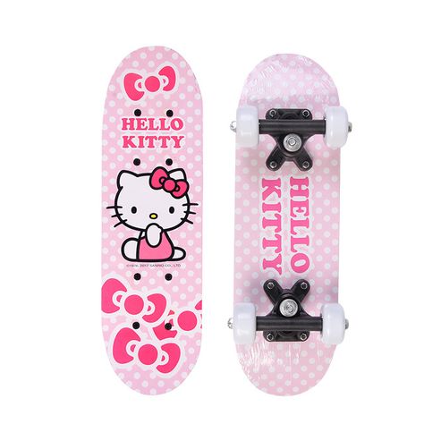 Cute Skateboards Designs, Kuromi Skateboard, Skateboard Hello Kitty Design, Hello Kitty On A Skateboard, Kawaii Skateboard, My Melody Skateboard, Hello Kitty Skateboard, Cute Skateboards, Pink Skateboard