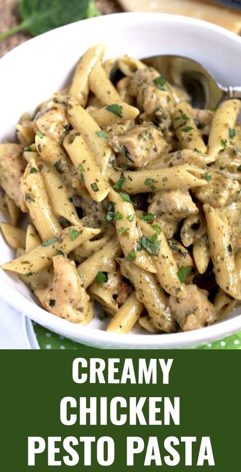 Creamy Chicken Pesto Pasta, Pesto Pasta Recipes Chicken, Chicken Pesto Pasta, Creamy Pesto Chicken Pasta, Chicken Smothered, Resep Pasta, Pasta Al Pesto, Pesto Pasta Recipes, Chicken Pesto