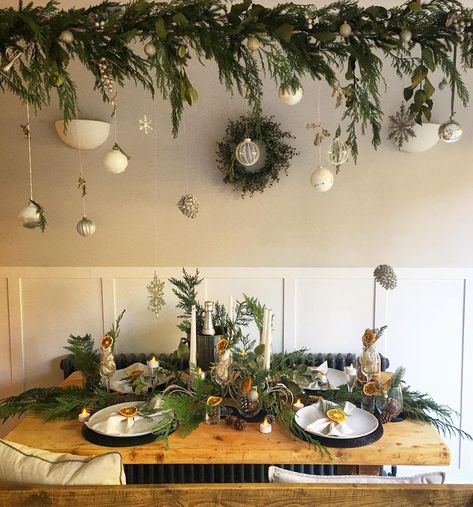 Claire on Instagram: “Feeling a bit sad today so creating this little festive scene has been a good distraction. Hope you are all ok, sending virtual hugs (&…” Virtual Hugs, Christmas Styling, Christmas Coffee Table Decor, Festive Tablescape, Tablescape Ideas, Playful Decor, Artificial Garland, Rustic Candle Holders, Rustic Candles