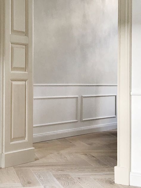 Moth Grey Wash Wall, Limewash With Wainscoting, Grey Limewash, Limewashed Walls, Limewash Wall, Lime Wash Paint, Lime Wash Walls, Limewash Walls, Wall Moulding