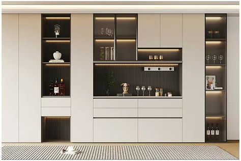 Crockery Unit Design Dining Rooms, Crockery Cabinet Design, Kitchen Design Showrooms, Double Height Living Room, Crockery Cabinet, Crockery Unit Design, Glass Pantry, Crockery Design, Drawing Room Interior Design