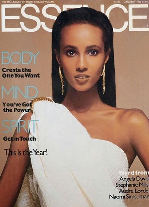 Essence: Iman, January 1988 Iman Model, Black Supermodels, Estelle Lefébure, Essence Magazine, Black Magazine, Chanel Iman, Red Photography, Vintage Black Glamour, Laetitia Casta