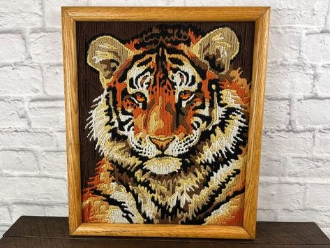 Vintage Needlepoint Tiger Wood Frame 16 X 20 Large 1980s Framed Portrait Gallery Wall Art Embroidery by Fireside Longstitch Bohemian Decor - Etsy Portrait Gallery Wall, Framed Portrait, Tiger Wood, Bohemian Wall Decor, Art Embroidery, Vintage Needlepoint, Boho Wall Hanging, Portrait Wall, Gallery Wall Art