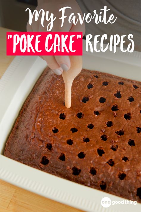 Dive into the deliciously decadent world of poke cakes! I'm sharing the recipe for BTS Cake (a Utah classic), plus 6 other poke cake variations you'll love! #cakerecipes #pokecake Things To Make With Chocolate Cake, Brownie Poke Cake Recipes, Yummy Easy Cake Recipes, Poke Cake Recipes Using Box Cake Mixes, Cake Recipes Poke Cakes, Favorite Cake Recipes, Easy Cakes For Beginners, Easy Desserts With Few Ingredients Cake Mixes, Cake Mix Poke Cake Recipes