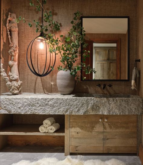 Mountain Bathroom, Melanie Turner Interiors, Yellowstone Club, Mountain Modern Home, Flagstone Flooring, Rustic Bathroom Designs, Custom Chandelier, Mountain Living, Mountain Modern