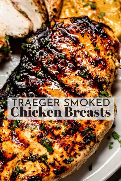 This easy Traeger Chicken Breasts recipe features Greek marinated chicken breasts cooked low and slow on a pellet grill. It’s the perfect summer meal with layers of herbaceous, tart, and smoky flavors in every bite! Chicken On The Smoker Recipe, Chicken Pellet Grill Recipes, Summer Traeger Recipes, Chicken Marinade For Smoker, Trager Chicken Recipe, Rec Tec Grills Recipes, Chicken Traeger Recipes, Smoker Recipes Dinner, Easy Pellet Smoker Recipes