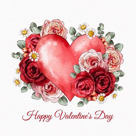 Watercolor valentine's day flowers illus... | Free Vector #Freepik #freevector #watercolor #flowers #love #nature Valentines Day Images Free, Valentine's Day Flowers, Valentine's Day Illustration, Valentines Watercolor, Valentines Day Cat, Valentines Illustration, Valentine Picture, Happy Valentines Day Images, Valentine Images