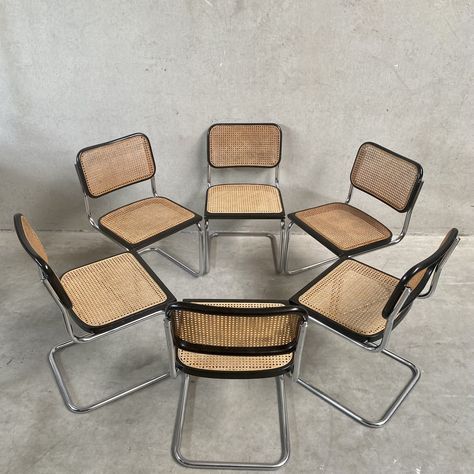 Listed on VNTG.com: Set of 6 dining room chairs b32 'Cesca' by Marcel Breuer for Gavina Italy, 1963 | #vntg #vintage Cesca Chair Dining Room, Dark Dining Table, Cesca Chair Upholstered, Knoll Cesca Chair, Breuer Cesca Chair, Marcel Breuer Cesca Chair, Cesca Chair, Marcel Breuer, Room Chairs