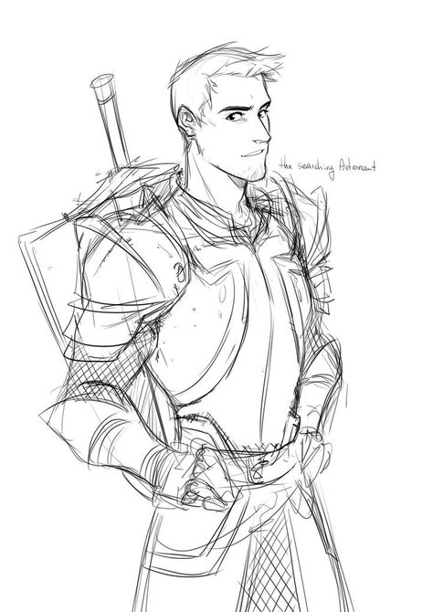 Armor Sketch Drawings, Warrior Sketch Male, Drawings Of Knights, Knight Sketch, Knight Drawing, Dragon Age Characters, Warrior Drawing, Dragon Age 3, Dragon Age Games