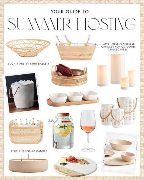 Your Guide to Summer Hosting - Andee Layne Easy Food For Hosting, Party Hosting Essentials, Hosting Ideas Entertaining, Summer Hosting Ideas, Hosting Necessities, Hosting Must Haves, Spring Hosting, Backyard Essentials, Patio Essentials