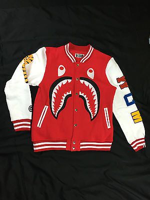 Bape Varsity Jacket Bape Varsity Jacket, Supreme Varsity Jacket, Bape Sweaters, Bape Shark Jacket, Wgm Bape Hoodie, Bape Jacket, Hype Beast, Bean Bag Chair Kids, Fresh Shoes