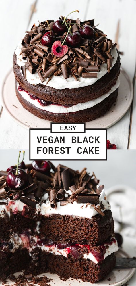 Vegan Black Velvet Cake, Dairy Free Black Forest Cake, Vegan Black Forest Gateau, Homemade Birthday Cake Chocolate, Black Forest Gateau Cake, Vegan Chocolate Cherry Cake, Vegan Layered Cake, Black Forest Mousse Cake, Vegan Bday Cake