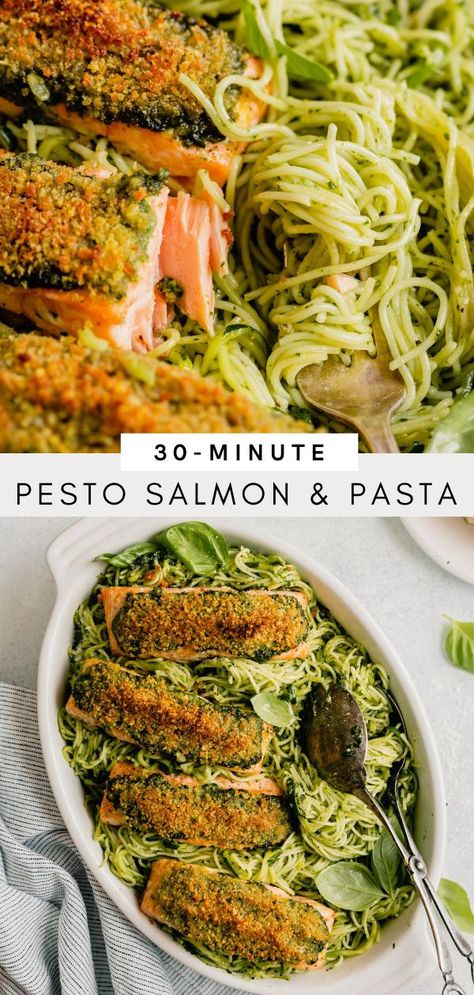 Salmon And Zoodle Recipes, Salmon Pesto Recipes, Pesto Salmon Recipes, Soft Meals, Salmon Pesto Pasta, Pesto Salmon Recipe, Salmon Pesto, Veggies Dinner, Salmon Pasta Recipes