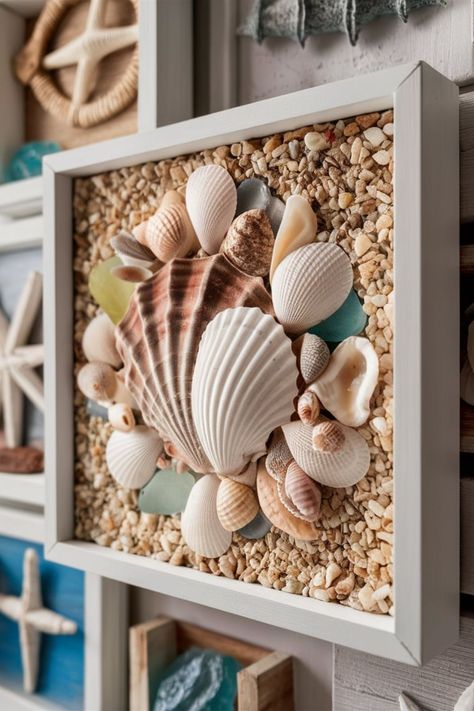 25 DIY Seashell Crafts [Make Within Minutes] – craftydiyers.com Diy Beach Shells Craft Ideas, Display Sea Shells Ideas, How To Make A Seashell Wreath, Shell And Driftwood Art, Project With Sea Shells, Art With Sea Shells Diy Ideas, Shell Frames Ideas, Diy Shell Wreath, Diy Seashell Crafts Shell Projects