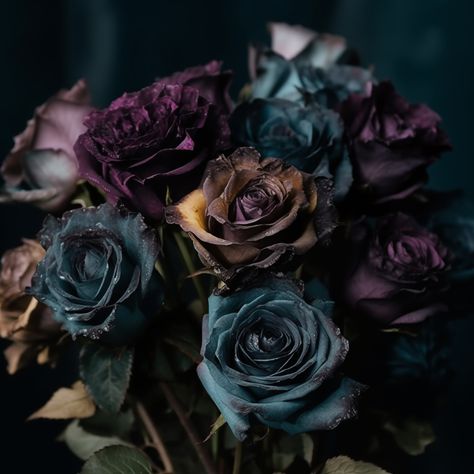 Midnight Rose bouquet with deep metallic colors. Trending dark background. DIY prints for one low price select 20 products storewide. Soon to be integrated Print-on-demand and shipping service. Midnight roses on black background.   Dark background. Goth Flowers, Roses On Black Background, Eevee Wallpaper, Dark Beauty Photography, Midnight Rose, Background Dark, Background Diy, Midnight Garden, Dark Flowers