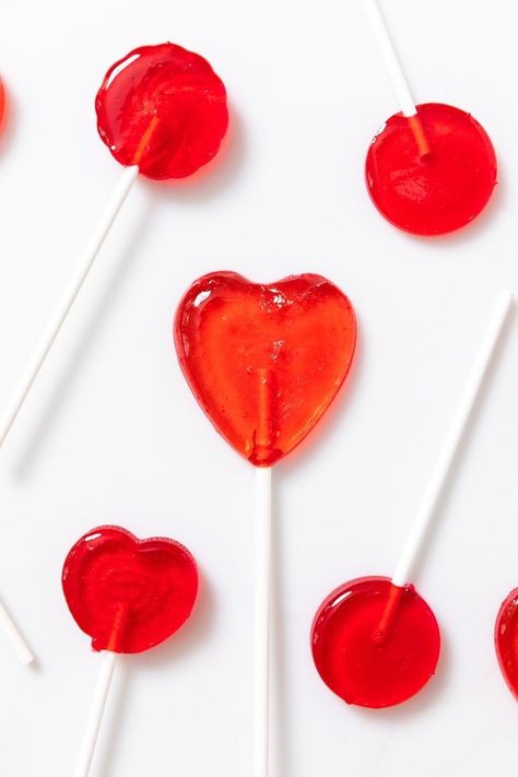 Homemade Suckers, Heart Sucker, Homemade Lollipops, Valentine's Candy, Wyse Guide, Valentines Candy, Cinnamon Candy, Peanut Brittle, Homemade Valentines