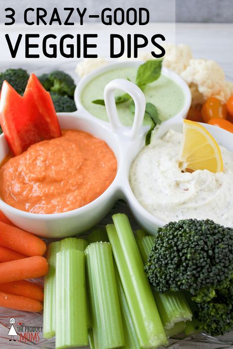 Delicious veggie dips are a smart way to increase your vegetable intake. These 3 easy and fun dips are loved by adults and kids alike. Make one or all for a snack, appetizer or party dish. Grab these yummy recipes from The Produce Moms! Veggie Dips, Healthy Veggie Dip, Vegetable Dip Recipe, Veggie Dip Recipe, Whipped Feta Dip, Vegetable Dips, Vegetable Appetizers, Vegetable Dip, Vegetable Tray