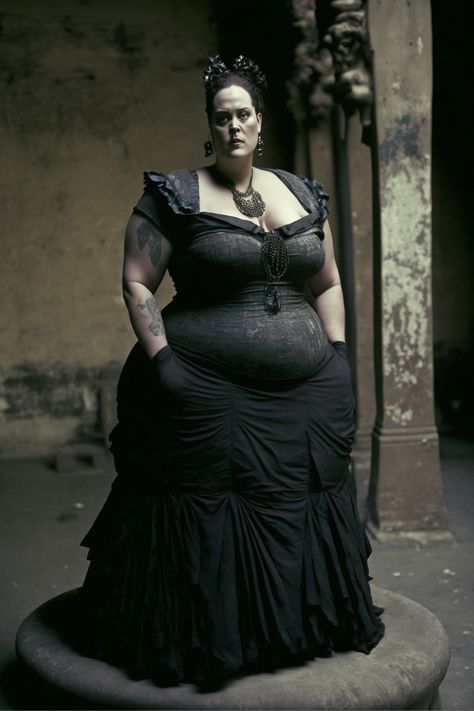 Plus size woman with tattoos standing in run down building Plus size gothic gown 90’s aesthetic 1990’s gothic dress 1990’s gothic dress couture gown with a grunge punk gothic print of a dusty gray corset and black dress with pockets couture gown with a grunge punk gothic print of a dusty gray corset and black dress with pockets Plus Size Victorian Fashion, Aesthetic Fashion Plus Size, Gothic Corset With Boned Bodice For Alternative Fashion, Gothic History Fashion, Gothic Plus Size Fashion, Gothic Boned Bodice Corset For Alternative Fashion, Quinceañera Outfits, Quinceañera Outfits For Guest, Plus Size Victorian Goth