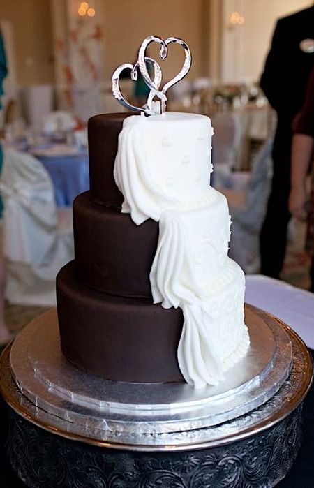 Sunday Sweets: Half And Half — Cake Wrecks Wedding Cake Half Chocolate, Superhero Wedding Cake, Brown Wedding Cakes, Half Cake, White Cake Recipes, Cake Wrecks, White Cake Recipe, Chocolate Wedding, Chocolate Wedding Cake