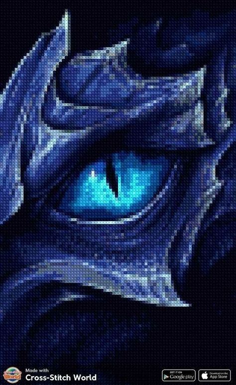 Dragon Eye Pixel Art, Toothless Dragon Cross Stitch, Dragon Stitch Pattern, Dragon Alpha Pattern, Dragon Cross Stitch Patterns Free Charts, New Puzzle, Graph Paper Art, Dragon Eye, Graph Paper