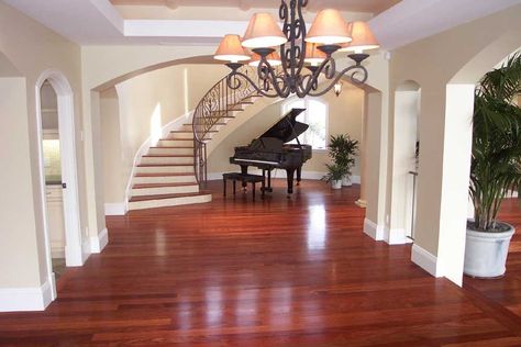 Mahogany hardwood floors - no carpet for me! Cherry Hardwood Flooring, Brazilian Cherry Floors, Living Room Hardwood Floors, Wood Floor Colors, Mahogany Flooring, Cherry Wood Floors, Cherry Floors, Diy Wood Floors, Types Of Wood Flooring