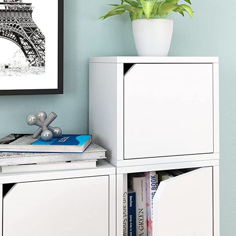 AmazonSmile: Way Basics Eco Stackable Connect Storage Cube Cubby Organizer with Door (Tool-Free Assembly and Uniquely Crafted from Sustainable Non Toxic zBoard Paperboard) White : Home & Kitchen Diy Cube Storage, Small Apartment Storage, Shelf Door, Cubby Organizer, Better Everyday, Cubby Shelf, Cube Unit, Apartment Storage, Eco Friendly Furniture