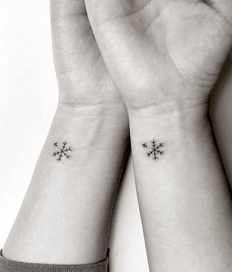 40 Matching Twin Tattoos To Honor The Unbreakable Bond Small Snowflake Tattoo, Matching Tattoo Designs, Simple Couples Tattoos, Couple Tattoo Quotes, Snowflake Tattoos, Small Tattoos Sleeve, Tattoo Ideas Male, Match Tattoo, Winter Tattoo