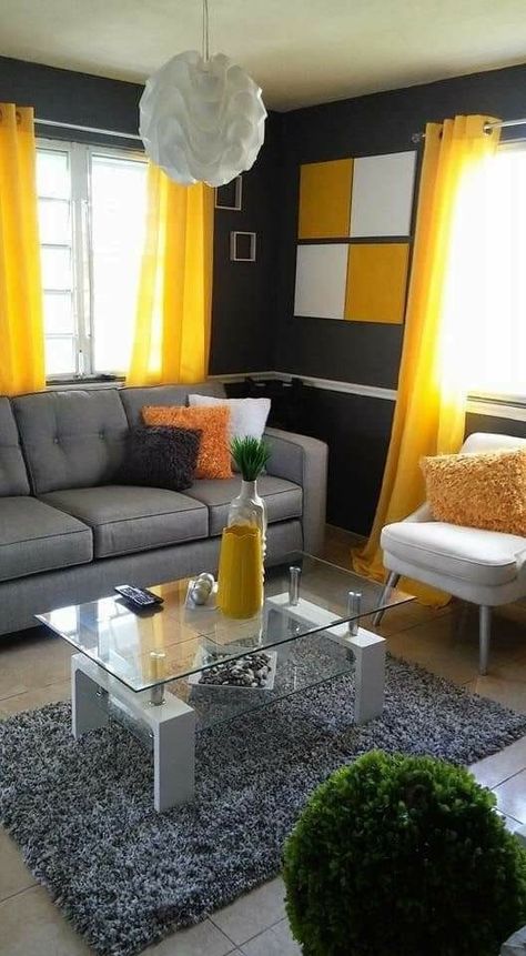 Grey And Yellow Living Room Ideas Decor, Grey Yellow Living Room, Yellow And Grey Living Room, Gray And Yellow Living Room, Yellow Living Room Decor, Yellow Living Room Ideas, Modern Eclectic Decor, Grey And Yellow Living Room, Yellow Decor Living Room