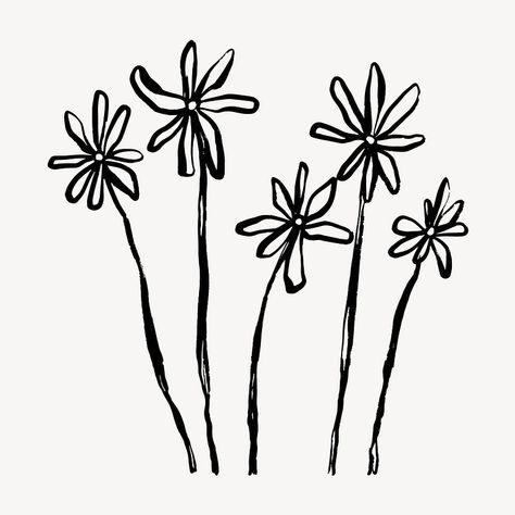 Wall Flower Tattoo, Black Ink Flower Tattoo, Flower Doodle Tattoo, Line Art Daisy, Brush Aesthetic, Botanical Illustration Black And White, Aesthetic Line Art, Brush Illustration, Soft Tattoo