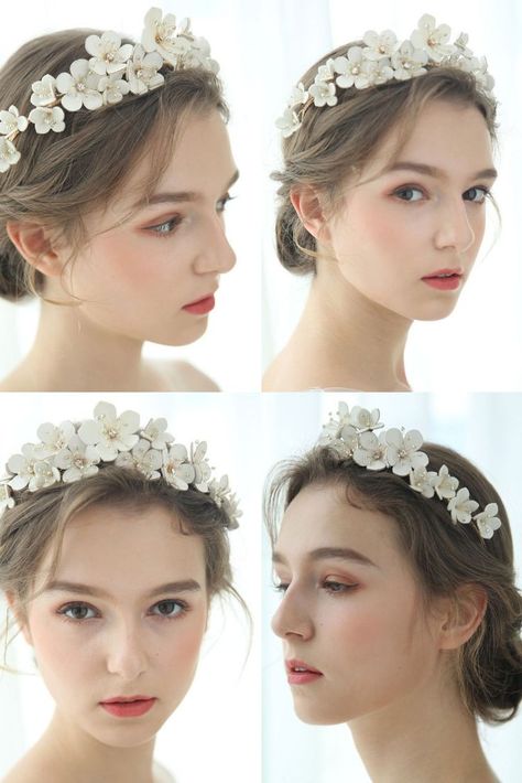 Unique Handmade Crystal White Flower Crown Bride Wedding Hair Pins Bridal Hair Pins Rhinestone Bridesmaid Hair Accessories Crown Bride Wedding, Hair Chain Wedding, Bride Wedding Hair, Crown Hair Clip, Crown Bride, Bride Hair Pins, White Flower Crown, Flower Crown Bride, Bridal Hair Pins Pearl