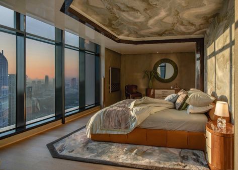 Home Tour: Design Intervention Transforms A Penthouse Bachelor Pad In Bangkok | Tatler Singapore Aesthetic Modern Bedroom Luxury, Modern Bedroom Big Windows, Floor To Ceiling Bedroom Windows, Bedroom Floor To Ceiling Windows, Bedroom With Floor To Ceiling Windows, Ceiling Window Bedroom, London Bedroom Aesthetic, Floor To Ceiling Windows Bedroom, Modern Penthouse Bedroom