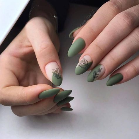 Matted Nails Ideas, Greenery Nails, Plant Nail Art, Plant Nails, Matted Nails, Matte Nail Art, Unghie Nail Art, Green Nail Art, Green Nail Designs