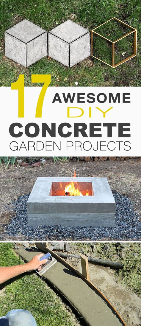 17 Awesome DIY Concrete Garden Projects! • Outdoor concrete table, concrete planter, concrete stepping stones, concrete bench and concrete fire pit are just an example of the cool DIY projects in this post!  And check out more DIY garden ideas & projects! #DIYconcretegardenprojects #concretegardenprojects #DIYconcreteplanters #DIYconcretesteppingstones #DIYconcretefirepit #DIYgardenprojects #DIYoutdoortable #DIYgardenideas Diy Concrete Projects, Concrete Diy Garden, Concrete Stepping Stones, Diy Concrete Planters, Diy Outdoor Table, Concrete Bench, Concrete Fire Pits, Stone Planters, Diy Concrete