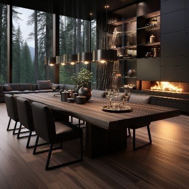 Dark Dining Room Aesthetic, Dark Modern Dining Room, Dark House Interior, Penthouse Interior Design, Dark Dining Room, Dream Dining Room, Mews House, Dining Room Cozy, Dinning Room Design