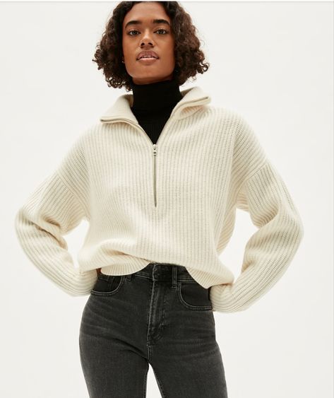 White Half Zip Pullover Outfit, White Quarter Zip Outfit, Quarterzip Outfits, Quarter Zip Pullover Outfit, Zipper Sweater Outfit, Quarter Zip Sweater Outfit, Nancy Meyers Kitchen, Half Zip Sweater Outfit, Zip Sweater Outfit