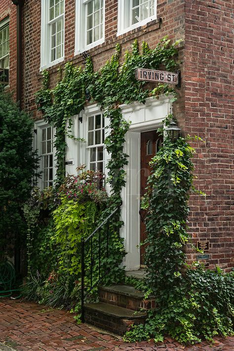 Townhouse with the ivy. Perfection. Brick Townhouse Exterior, Brick House With Ivy, English Brick House, Brick Townhouse, English Townhouse, Brick Apartment, Brick Cottage, Townhouse Exterior, Apartment Exterior