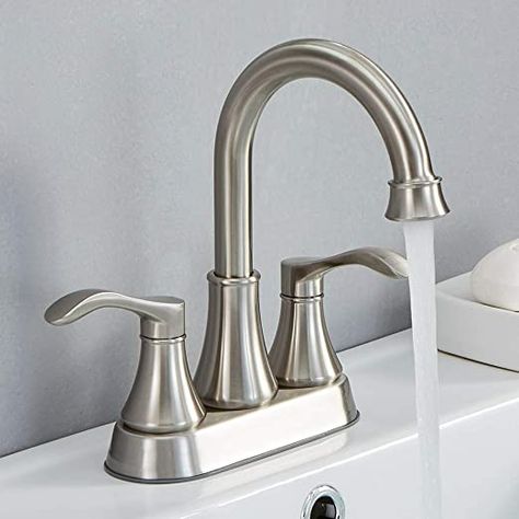 Bathroom Sink Faucets Brushed Nickel, Stainless Steel Bathroom Sink, Bathroom Sink Faucets Modern, Bathroom Faucets Brushed Nickel, Nickel Bathroom, Freestanding Tub Faucet, Brushed Nickel Bathroom, Faucet Bathroom, Black Kitchen Faucets