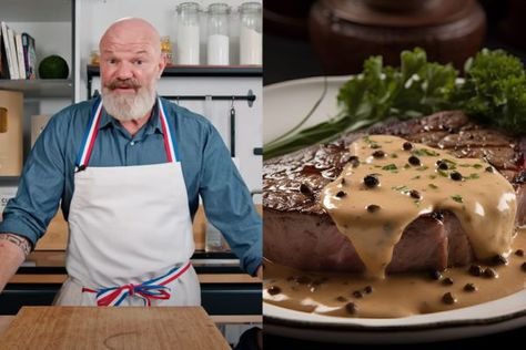 Une sauce au poivre maison, ça vous dit ? Le chef Philippe Etchebest vous livre sa recette, on ne peut plus simple à préparer. Vous allez épater vos convives ! Sauce Poivre, Filet Mignon Sauce, Sauce Au Poivre, European Food, Meat Dishes, Chutney, Pesto, Steak, Food And Drink