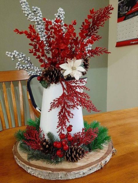 Dining Room Table Centerpiece Ideas Tray Christmas Decor, Church Table Decorations, Christmas Vases Decorations Diy, New Christmas Crafts For 2023, Christmas Flower Arrangements Ideas, Flower Arrangements Ideas, Farmhouse Christmas Decor Ideas Diy, Christmas Decorations Centerpiece, Christmas Centers