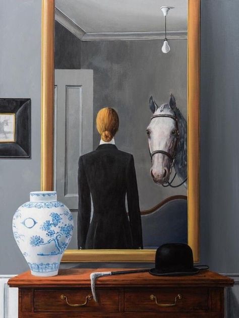 Olga Tuleninova 🦋 on Twitter: "British artist Alan Parry.… " Art Bizarre, Mirror Illustration, Surealism Art, Naive Illustration, Equestrian Art, Art Folder, Mirror Painting, Surrealism Painting, Contemporary Art Gallery