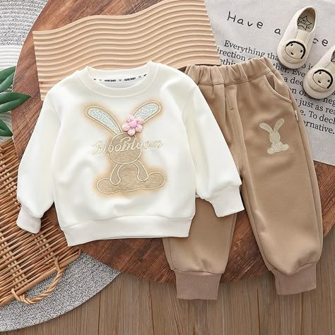 Cute Tracksuits, Autumn Cartoon, Letter Flower, Solid Color Pants, Sweatpants Set, Round Neck Sweatshirts, Neck Hoodie, Hoodie Girl