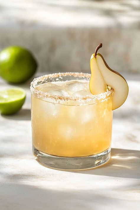 Smoked Pear Mezcal Margarita Pear Margarita, Mezcal Margarita, Recipe Inspirations, Tequila Recipe, Party Food Bar, Mezcal Cocktails, Refreshing Beverages, Watermelon Margarita, Margarita Mix