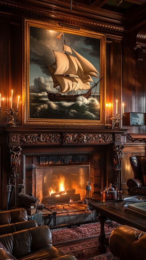 #Elegant Hearth Room: A #stunningly #classic room with a #roaring #fireplace, evoking #warmth beneath a #majestic #sailing #ship #painting. #interior #fireplace #painting #elegance #warmth #aiart #aiphoto #stockcake ⬇️ Download and 📝 Prompt 👉 https://stockcake.com/i/elegant-hearth-room_514902_1072305 Hotel Lobby Fireplace, Giant Fireplace, Massive Fireplace, Cozy Library Room, Sailing Ship Painting, Luxurious Library, Fireplace Painting, Roaring Fireplace, Old English Manor