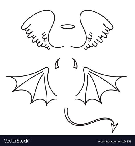 Demon Wings Sketch, Wings Drawing Easy, Demon Wings Drawing, Wings Line Art, Angel And Demon Wings, Demon Doodle, Drawing Wings, Wings Illustration, Wings Sketch