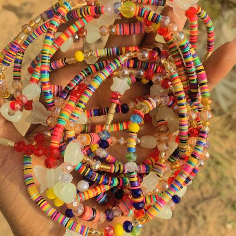 Vinyl disc waist beads elegantly handcrafted multicolored disc beads Heishi Bracelets, Vinyl Disc, Beaded Jewels, Waist Beads, Waist Chain, Gingerbread House, Big Kids, 9 And 10, Statement Pieces