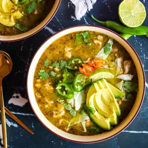 Pork Pozole Verde, Pozole Recipe Pork, Green Chicken Chili, Pork Verde, Pozole Verde Recipe, Pork Pozole, Chili Soup Recipe, Pork Posole, Food Baddie