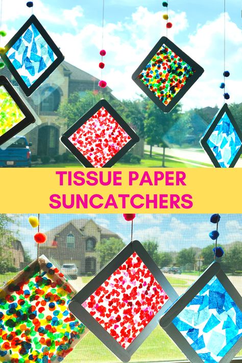 Paper Sun Catchers, School Age Crafts, Paper Sun, Sun Crafts, Summer Arts And Crafts, Tissue Paper Crafts, Summer Camp Crafts, Bug Crafts, Summer Crafts For Kids