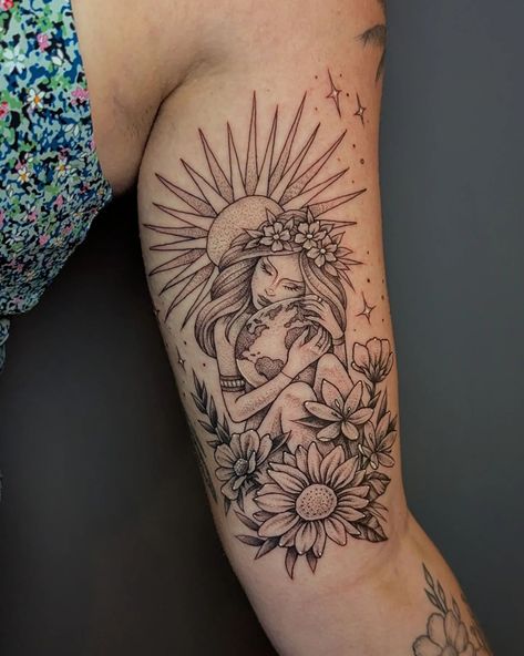 Lovely lady Virgo tattoo for Amanda! Thank you so much ☀️ Unique Woman Sleeve Tattoo, Potential Tattoo Ideas, Virgo Taurus Tattoo, Floral Virgo Tattoo, Plus Size Goddess Tattoo, Virgo Sleeve Tattoo Women, Virgo And Gemini Tattoo, Virgo Virgin Tattoo, Taurus Tattoo Flower