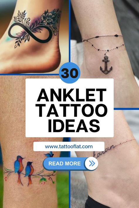 “Dainty Word Tattoos” A new trend in body art is emerging, and it’s much more delicate than the traditional black work or bold designs we’re used to s... Cuff Tattoo Ankle, Ankle Tattoos For Women With Meaning, Anklette Tattoo, Floral Anklet Tattoo, Bracelets Tattoos For Women, Anklet Tattoos For Women Unique, Anklet Tattoo Design, Dainty Ankle Tattoos For Women, Ankle Bracelet Tattoos For Women