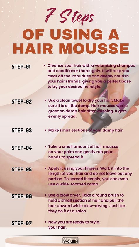 7 Steps Of Using A Hair Mousse Homemade Mousse For Hair, How To Use Hair Mousse, Hair Mousse For Natural Hair, Hair Mousse How To Use, Protective Braids, Hair Salon Tools, Kitchen Scraps, Hair Washing, Hair Frizz